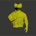 Anthropomorphic Lizard Character In Beige Military Coat With Orange Glowing Eyes Gesturing Hand And Suspenders
